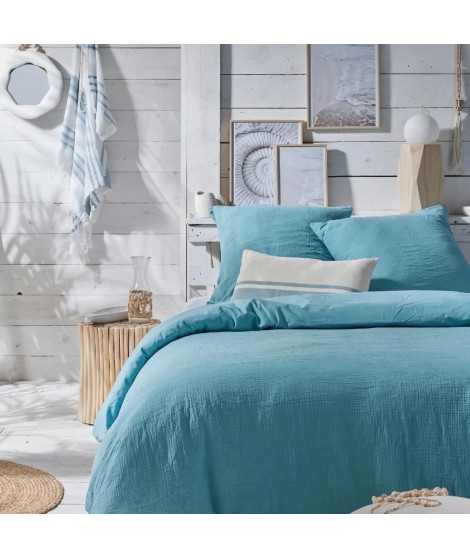 Parure de lit - TODAY - 123331 - 2 personnes - 260x240cm - Gaze de coton unie - Lagon