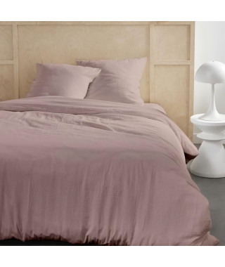 Parure de lit - TODAY - 123667 - 2 personnes - 260x240cm - Gaze de coton unie - Rose des sables
