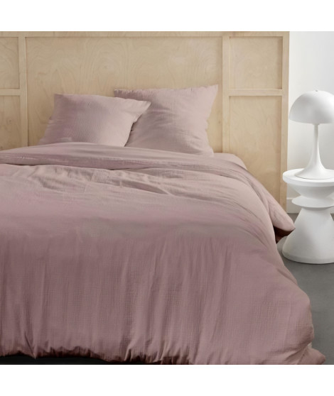 Parure de lit - TODAY - 123667 - 2 personnes - 260x240cm - Gaze de coton unie - Rose des sables