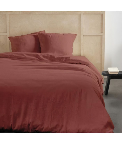 Parure de lit - TODAY - 123670 - 2 personnes - 240x220cm - Gaze de coton unie - Terracotta