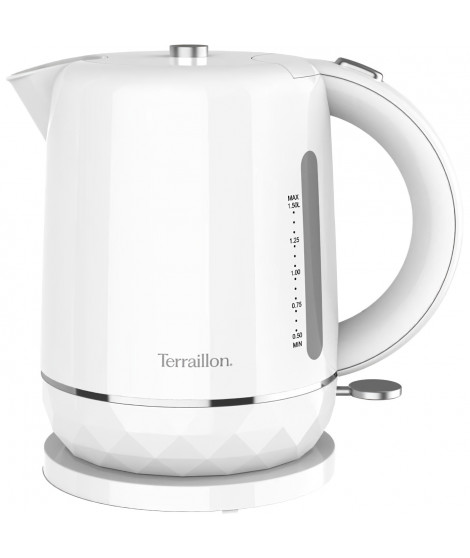 Bouilloire électrique - TERRAILLON  15351 DIAMANT Blanc  1.5L - 2200W - Base pivotante 360° - Base reliefée effet diamant