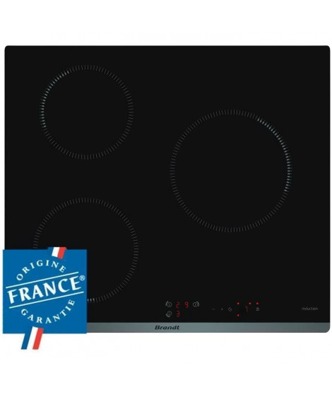 Table de cuisson induction BRANDT - 3 zones - 4600W - Revetement verre - Noir - L58 x P51 cm - BPI6310B