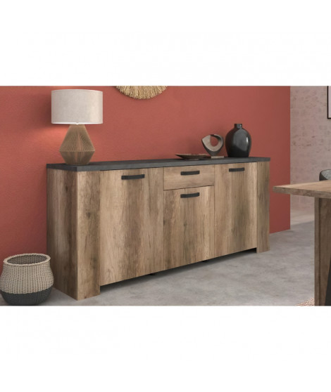 Buffet - STEIN - Chene et steam black - 3 portes - 1 tiroir - 182 x 40 x 78 cm - PARISOT