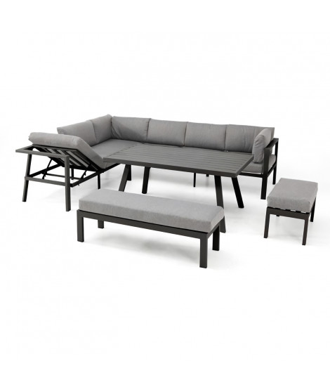 Ensemble repas de jardin - Gris anthracite - Aluminium - 9 places - ANTALYA - DCB GARDEN