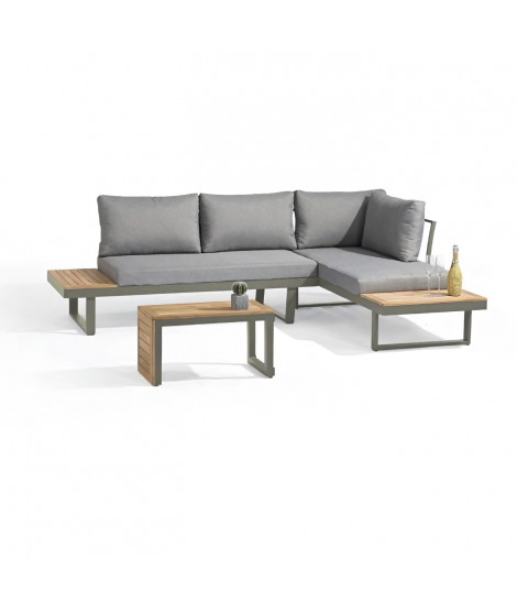 Salon de jardin modulable - Kaki - Bois d'acacia et aluminium - DCB GARDEN - 4 places - TOKYO