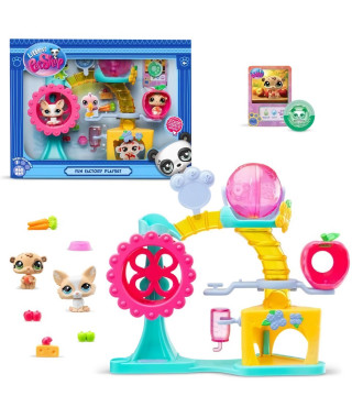 BANDAI - Littlest Pet Shop - Coffret Fun Factory - Ensemble de jeu avec 2 animaux, décor et accessoires - BF00519