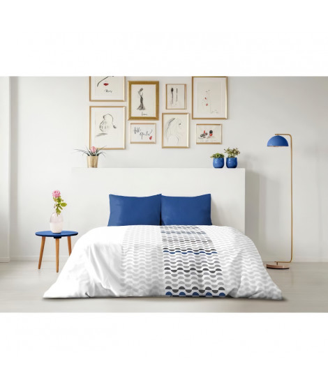Parure de couette microfibre AMBROISIE - 1 housse de couette 220 x 240 cm + 2 taies d'oreiller 63 x 63 cm - Bleu