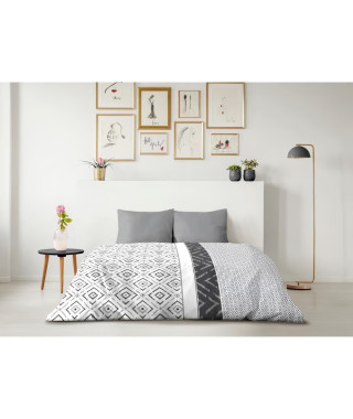 Parure de couette microfibre ETHNO - 1 housse de couette 220 x 240 cm + 2 taies d'oreiller 63 x 63 cm - Gris