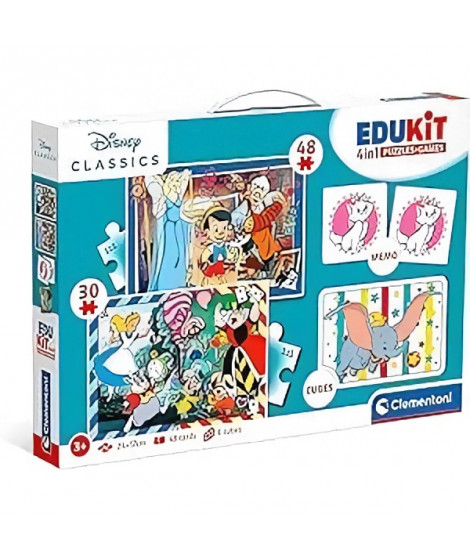 Clementoni - Edukit - Disney - Coffret apprentissage 4 en 1 - 2 puzzles, 1 mémo, 1 jeu de 6 cubes - Fabriqué en Italie - Dés …