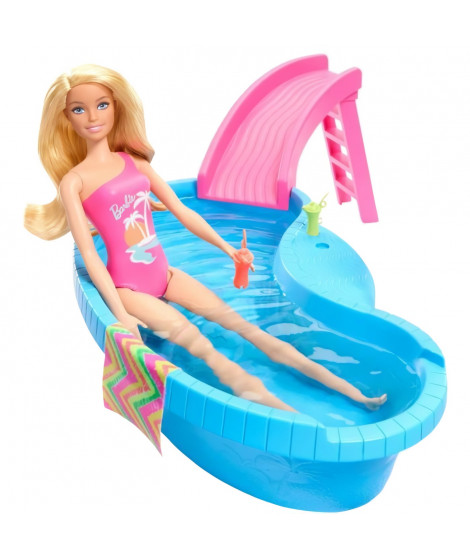 Barbie - Poupée et accessoires - Coffret poupée blonde avec piscine