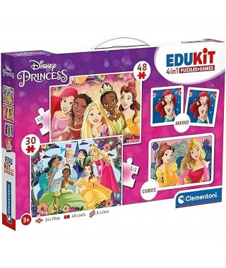 Clementoni - Edukit - Disney Princesses - Coffret apprentissage 4 en 1 - 2 puzzles, 1 mémo, 1 jeu de 6 cubes - Fabriqué en It…