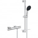 Ensemble de douche avec mitigeur thermostatique, pommeau 3 jets, barre 60cm et flexible - GROHE 34791001 - Economie d'eau - C…