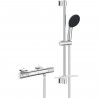 Ensemble de douche avec mitigeur thermostatique, pommeau 3 jets, barre 60cm et flexible - GROHE 34791001 - Economie d'eau - C…
