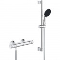 Ensemble de douche avec mitigeur thermostatique, pommeau 1 jet, barre 60cm et flexible - GROHE 34597001 - Economie d'eau - Ch…