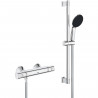 Ensemble de douche avec mitigeur thermostatique, pommeau 1 jet, barre 60cm et flexible - GROHE 34597001 - Economie d'eau - Ch…