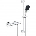 Ensemble de douche avec mitigeur thermostatique, pommeau 3 jets, barre 60cm et flexible - GROHE 34237003 - Economie d'eau - C…