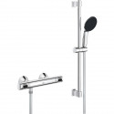 Ensemble de douche avec mitigeur thermostatique, pommeau 1 jet, barre 60cm et flexible - GROHE 34800001 - Economie d'eau - Ch…