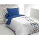 Parure de couette microfibre AMBROISIE  - 1 housse de couette 140 x 200 cm + 1 taie d'oreiller 63 x 63 cm - Bleu