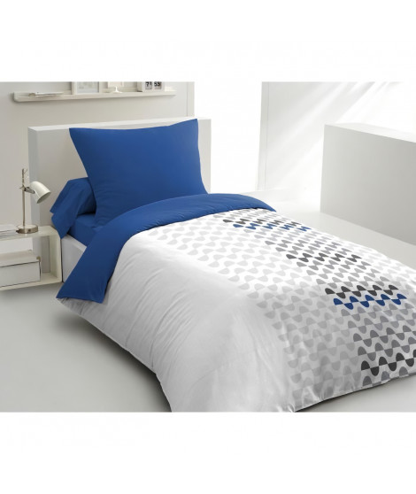 Parure de couette microfibre AMBROISIE  - 1 housse de couette 140 x 200 cm + 1 taie d'oreiller 63 x 63 cm - Bleu