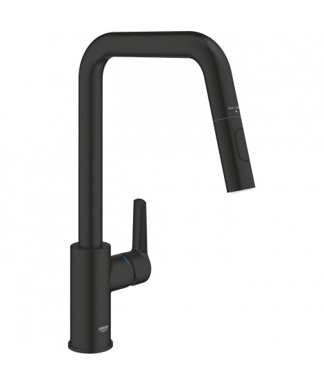 Robinet de cuisine - Mitigeur monocommande évier - Noir Mat - Bec haut en U - Douchette extractible - GROHE Start - 306312430