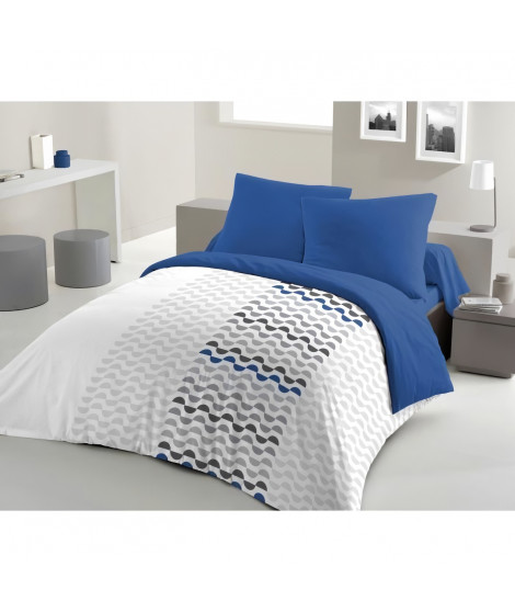 Parure de couette microfibre AMBROISIE - 1 housse de couette 240 x 260 cm + 2 taies d'oreiller 63 x 63 cm - Bleu