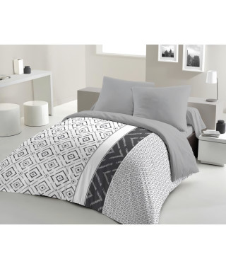 Parure de couette microfibre ETHNO - 1 housse de couette 240 x 260 cm + 2 taies d'oreiller 63 x 63 cm - Gris