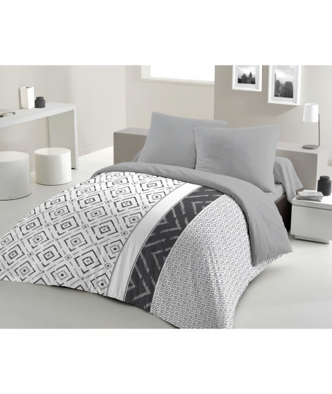 Parure de couette microfibre ETHNO - 1 housse de couette 240 x 260 cm + 2 taies d'oreiller 63 x 63 cm - Gris