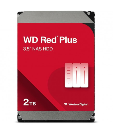 Disque dur Interne - WESTERN DIGITAL - Red Plus - 2To - 3.5 - Dédié NAS - 5400 RPM Class - SATA 6 GB/s (WD20EFPX)