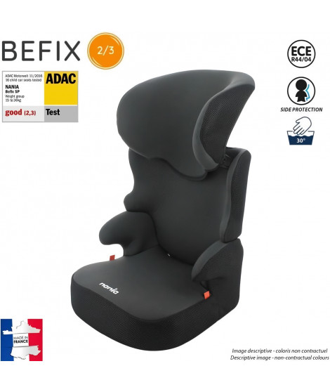 Rehausseur enfant - NANIA - BEFIX - Groupe 2/3 (15 - 36 kg) - 4 étoiles ADAC - Fabrication française - Noir