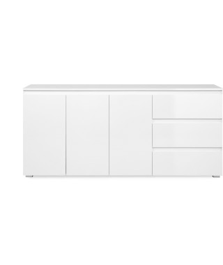 Buffet Capetown - Décor blanc brillant - Panneaux de particules - 3 portes - 3 étageres - 3 tiroirs - 179 x 80,5 x 40 cm