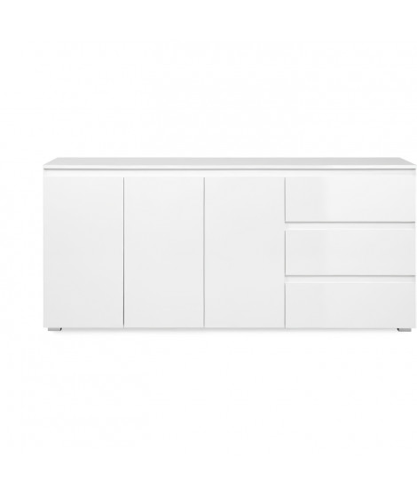 Buffet Capetown - Décor blanc brillant - Panneaux de particules - 3 portes - 3 étageres - 3 tiroirs - 179 x 80,5 x 40 cm