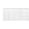 Buffet Capetown - Décor blanc brillant - Panneaux de particules - 3 portes - 3 étageres - 3 tiroirs - 179 x 80,5 x 40 cm