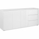 Buffet Capetown - Décor blanc brillant - Panneaux de particules - 3 portes - 3 étageres - 3 tiroirs - 179 x 80,5 x 40 cm