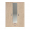Armoire chambre VARIA - Panneaux de particules - Décor chene - 3 portes  + 2 tiroirs + miroir - L 150 cm x P 51,7 cm x H 200 cm