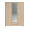 Armoire chambre VARIA - Panneaux de particules - Décor chene - 3 portes  + 2 tiroirs + miroir - L 150 cm x P 51,7 cm x H 200 cm