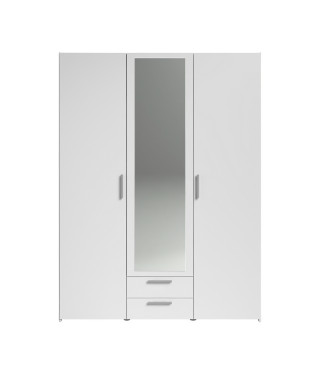 Armoire chambre VARIA - Panneaux de particules - Décor blanc - 3 portes  + 2 tiroirs + miroir - L 150 cm x P 51,7 cm x H 200 cm