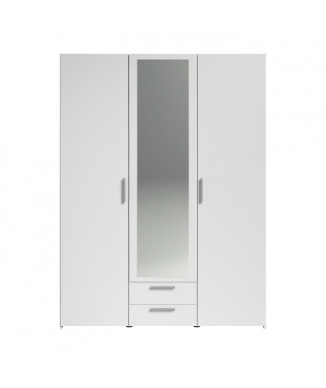 Armoire chambre VARIA - Panneaux de particules - Décor blanc - 3 portes  + 2 tiroirs + miroir - L 150 cm x P 51,7 cm x H 200 cm