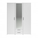 Armoire chambre VARIA - Panneaux de particules - Décor blanc - 3 portes  + 2 tiroirs + miroir - L 150 cm x P 51,7 cm x H 200 cm