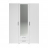 Armoire chambre VARIA - Panneaux de particules - Décor blanc - 3 portes  + 2 tiroirs + miroir - L 150 cm x P 51,7 cm x H 200 cm