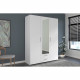 Armoire chambre VARIA - Panneaux de particules - Décor blanc - 3 portes  + 2 tiroirs + miroir - L 150 cm x P 51,7 cm x H 200 cm