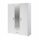 Armoire chambre VARIA - Panneaux de particules - Décor blanc - 3 portes  + 2 tiroirs + miroir - L 150 cm x P 51,7 cm x H 200 cm