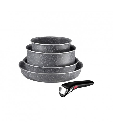 TEFAL INGENIO Hard Stone Lot 5 pieces, Poeles 22/26 cm, Casseroles 16/20 cm, Poignée amovible, Non induction, Antiadhésif L44…