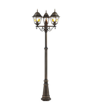 JANEL Lampadaire extérieur, noir dore, E27 max 3x60W, ampoule non incluse