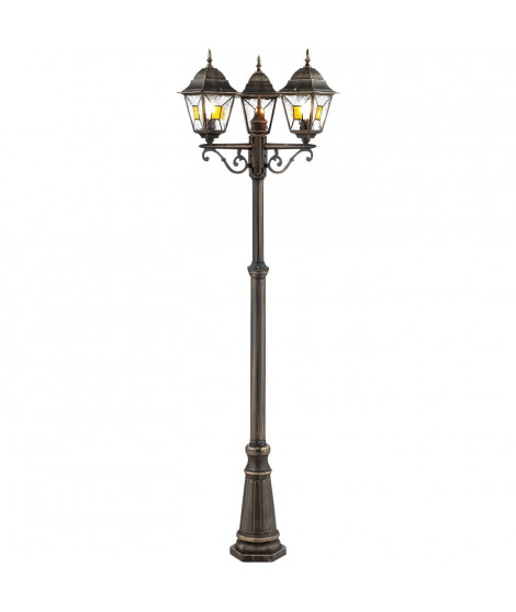 JANEL Lampadaire extérieur, noir dore, E27 max 3x60W, ampoule non incluse