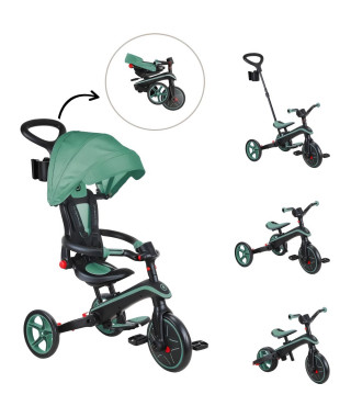 Tricycle évolutif EXPLORER 4 EN 1 PLIABLE - GLOBBER - Olive - Draisienne - de 10 mois a 5 ans - Montage sans outils