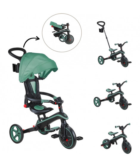 Tricycle évolutif EXPLORER 4 EN 1 PLIABLE - GLOBBER - Olive - Draisienne - de 10 mois a 5 ans - Montage sans outils