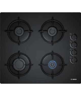 BOSCH POP6B6B10 Plaque de cuisson gaz - 4 foyers - 7400W - L56 x P48cm - Revetement verre trempé - Noir