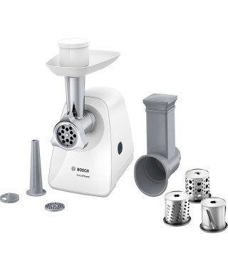 Hachoir a viande - BOSCH - MFW2514W SmartPower - Blanc - moteur bloqué 1500 W - 1,7 kg/mn - 2 grilles de hachoir - râpeur/émi…
