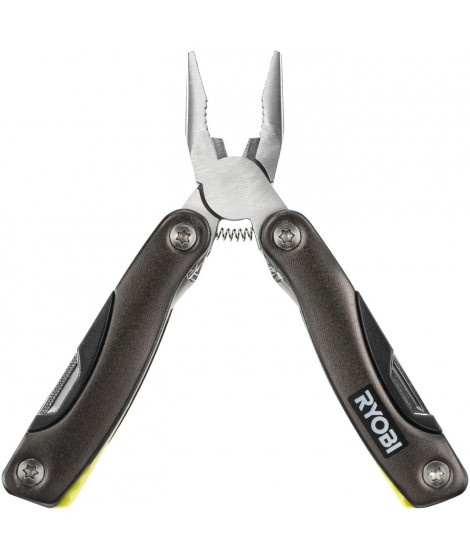 Pince multifonction 14-en-1 - RYOBI - Pince, ciseaux, décapsuleurs, couteau, tournevis, pince, poinçon, scie, lime, lames -