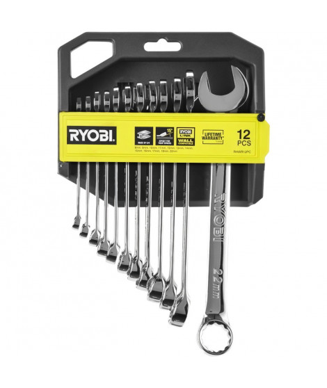 Jeu de 12 clés (8, 9, 10, 11, 12, 13, 14, 15, 16, 17, 19, 22 mm) - RYOBI - Angle de reprise 15° - Compatible avec Ryobi LINK